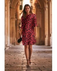 Sosandar - Leopard Print Ruffle Hem Shift Dress - Lyst
