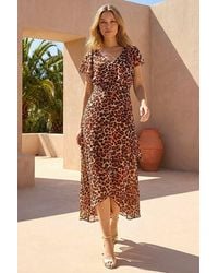 Roman - Animal Print Wrap Chiffon Midi Dress - Lyst