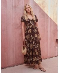 Blue Vanilla - Shell Knot Front Puff Sleeve Midi Dress - Lyst