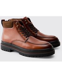 BoohooMAN - Washed Pu Hiking Style Boot - Lyst