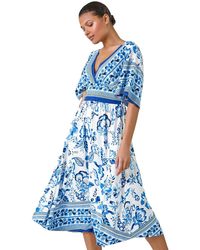 Roman - Floral Border Print Pocket Midi Dress - Lyst