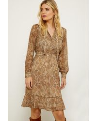 Sosandar - Snake Print Tie Neck Ruffle Hem Dress - Lyst