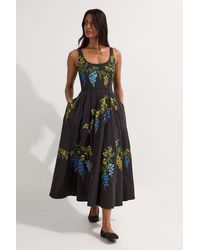 Karen Millen - Floral Embroidered Cotton Linen Woven Prom Dress - Lyst