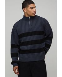 BoohooMAN - Relaxed Boxy Ribbed Knitted 1/4 Zip Jumper - Lyst