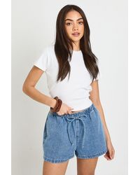 Boohoo - Elasticated Waist Denim Shorts - Lyst