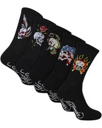 Ed Hardy - 5 Pack Crew Socks Skull Pattern Soft Breathable Casual - Lyst