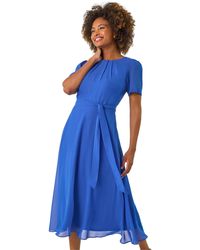 Roman - Pleat Chiffon Belted Midi Dress - Lyst