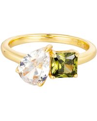 The Jewellery Stockroom - 18Ct Plated Sterling And Peridot Toi Et Moi Cz Ring - Lyst