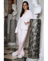 Boohoo - Stripe Long Sleeve Shirt & Trouser 3 Piece Pyjama Set - Lyst