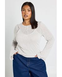 Boohoo - Plus Sheer Double Layer Henley Top - Lyst
