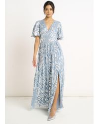 Gini London - Foil Metallic Print Short Sleeves Maxi Dress - Lyst