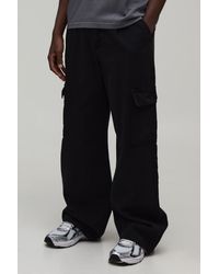 BoohooMAN - Wide Fit Half & Waistband Cargo Pocket Washed Twill Trouser - Lyst