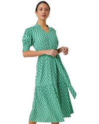 Roman - Geometric Tiered Belted Midi Dress - Lyst