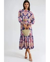 Msn-Collection - Belted Paisley Patterned Midi Dress - Lyst