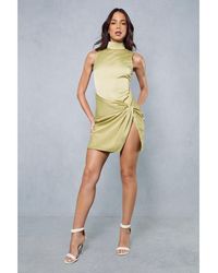 MissPap - Premium Satin Knot Skirt Sleeveless Mini Dress - Lyst