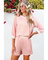 Azura Exchange - Corded Colorblock Long Sleeve Top And Shorts Set - Lyst