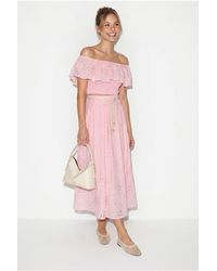 Bianco Lucci - Embroidered Off-Shoulder Blouse And Midi Skirt Set - Lyst