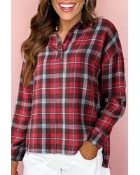 Azura Exchange - Geruite Langsleeve V-hals Top - Lyst