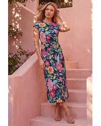 Roman - Floral Leaf Print Wrap Twist Dress - Lyst
