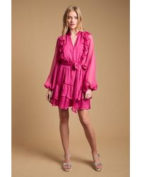 Oasis - Ruffle Boho Mini Dress - Lyst