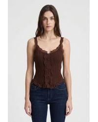 MixRay - Fitted Sleeveless Lace Ribbed Blouse With Buttons - Lyst