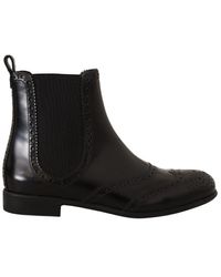 Dolce & Gabbana - Black Leather Ankle High Flat Boots Shoes - Lyst