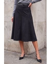 Roman - Belted Faux Suede Midi Skirt - Lyst