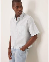 ASOS - Boxy Linen Blend Shirt With Tonal Chest Embroidery - Lyst