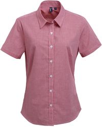 PREMIER - Ladies Microcheck Short Sleeve Cotton Shirt - Lyst