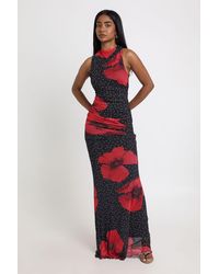 Boohoo - Polka Floral Printed Mesh Cross Back Detail Maxi Dress - Lyst