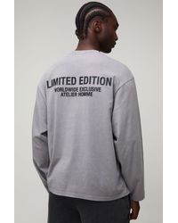 BoohooMAN - Tall Oversized Limited Edition Washed Raised Text Long Sleeve T-Shirt - Lyst