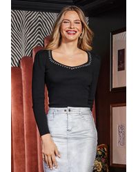 Sosandar - Embellished Detail Fine Knit Jumper - Lyst