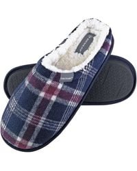 Dunlop - Warm Plush Fleece Lined Slip On Mule Checked Plaid House Slippers - Lyst