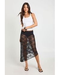 Boohoo - Lace Asym Hem Midi Skirt - Lyst