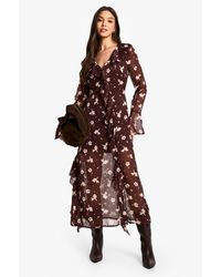 Boohoo - Dark Floral Ruffle Midaxi Dress - Lyst