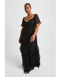 Boohoo - Plus Chiffon Puff Sleeve Ruffle Maxi Dress - Lyst