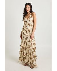 Boohoo - Tonal Floral Chiffon Tiered Maxi Cami Dress - Lyst