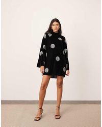 ASOS - Embellished Diamante Fringe High Neck Velvet Mini Dress - Lyst