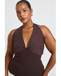 Boohoo - Plus Mesh Halterneck Bengaline Top - Lyst