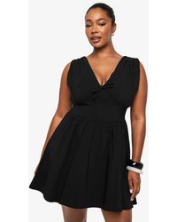 Boohoo - Plus Tie Detail Plunge Corset Skater Dress - Lyst