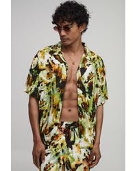 BoohooMAN - Oversized Abstract Print Revere Shirt - Lyst