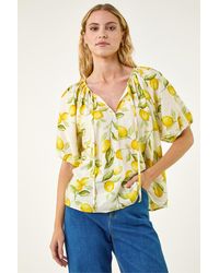 Roman - Lemon Print Tie Front Top - Lyst