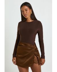 Boohoo - Lace Insert Satin Mini Skirt - Lyst