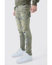 BoohooMAN - Skinny Stretch Multi Rip Carpenter Washed Grey Jeans - Lyst