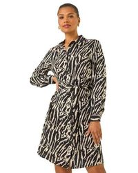 Roman - Animal Print Tie Waist Dress - Lyst