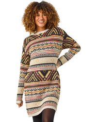 Roman - Aztec Pattern Knitted Dress - Lyst
