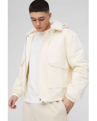 BoohooMAN - Oversized Borg Collar Twill Hooded Bomber Jacket - Lyst