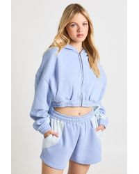 Boohoo - Petite Contrast Panel Zip Through Hooded Short Tracksuit - Lyst