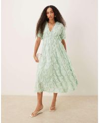 Y.A.S - Textured V Neck Midi Dress - Lyst