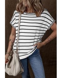 Everyday the Label - Gestreepte Gebreide Top Met Korte Mouwen En Stretch - Lyst